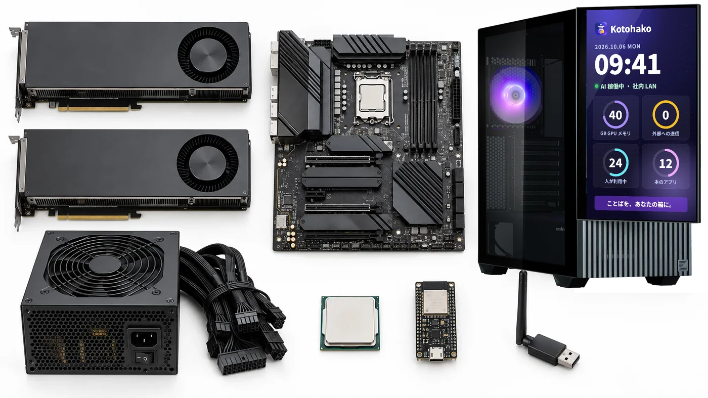 構成の例 — GPU・マザーボード・電源と本体